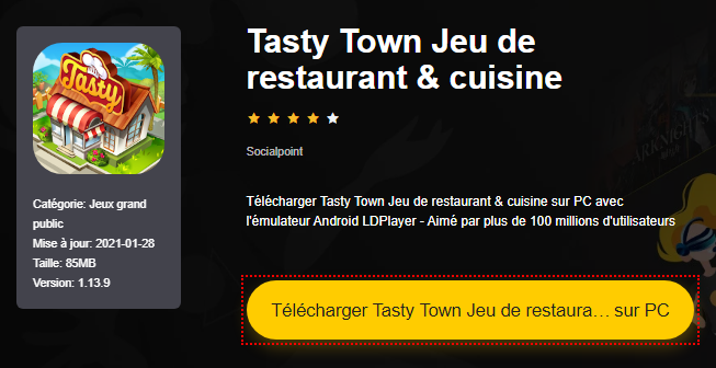 Installer Tasty Town Jeu de restaurant & cuisine sur PC 