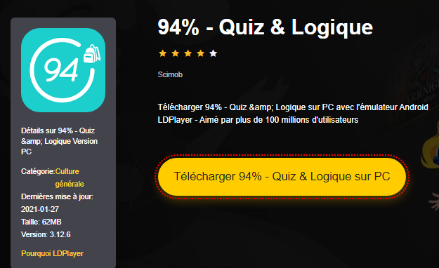 Installer 94% - Quiz & Logique sur PC 